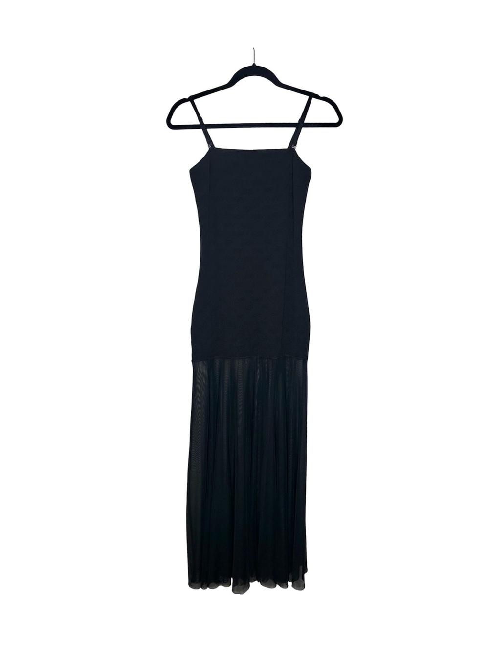 Commense Black Maxi Dress with Sheer Pleated Skirt